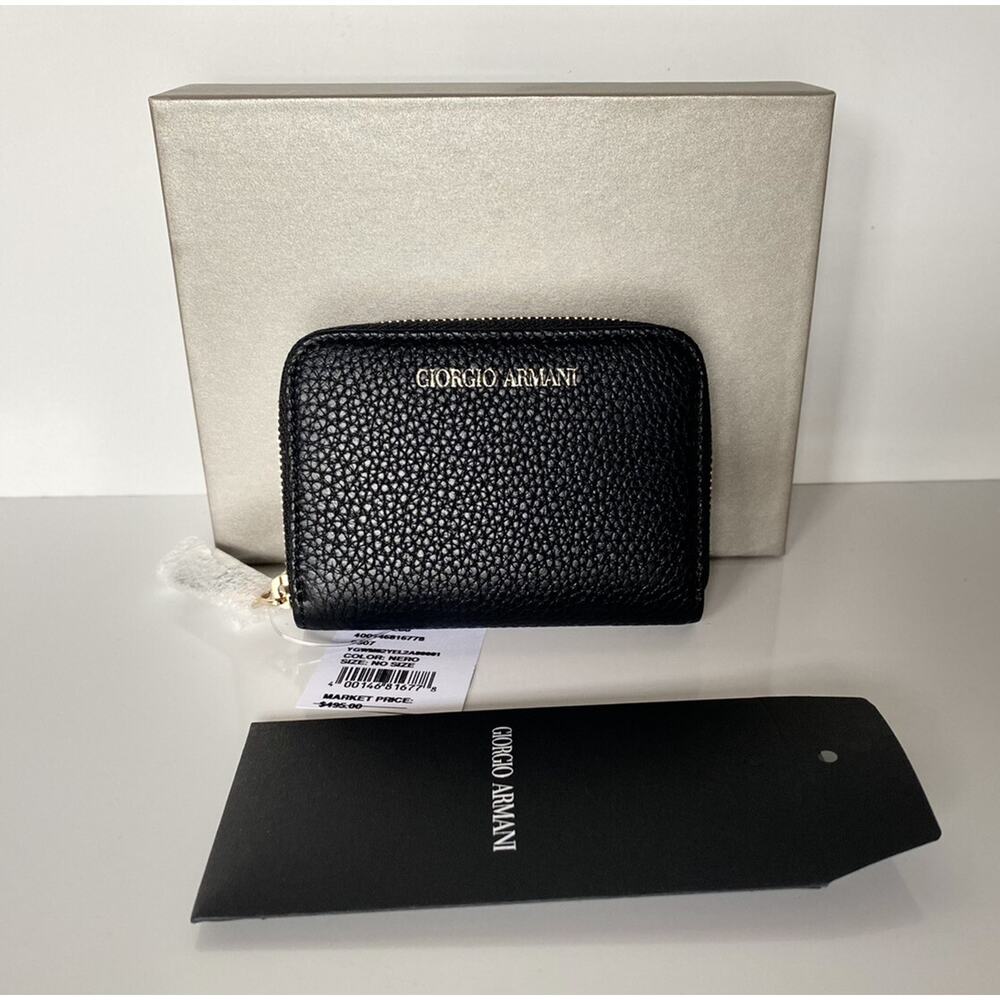 Giorgio Armani Logo Leather Zip-Aroud Wallet Made in Italy NIB $495